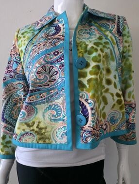 Vintage Harve Benard Turquoise, Green & Purple Paisley 3 Button Jacket